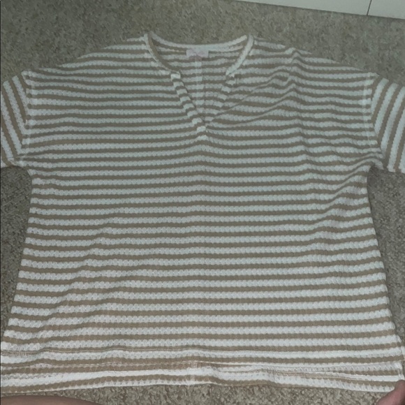 Pink Lily Well Known Beige and Cream Stripped Sweater Top - Picture 2 of 5